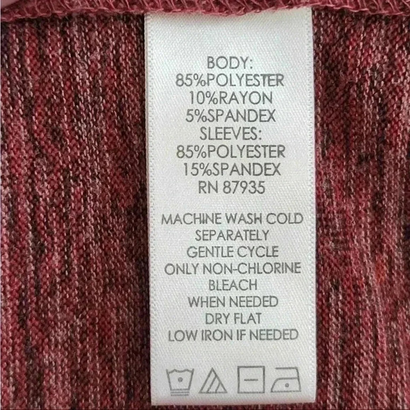 LOGO Lori Goldstein Sweater Size Small
Burgundy Wine Red Knit Faux Suede Sleeves - Picture 7 of 9